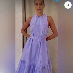 NWT JOSLIN Audrey Sleeveless Flounce Poplin Midi Dress Lavander Organic Cotton